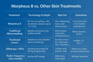 How Often Can I have Morpheus 8? 2 Table to show benefits of Morpheus 8 Ashby-de-la-Zouch compared to other skin treatments